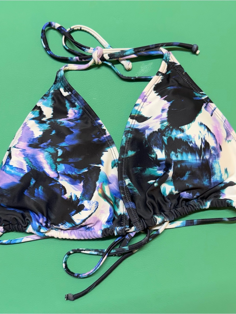 Women's Blue & Black Print Triangle Bikini Top
